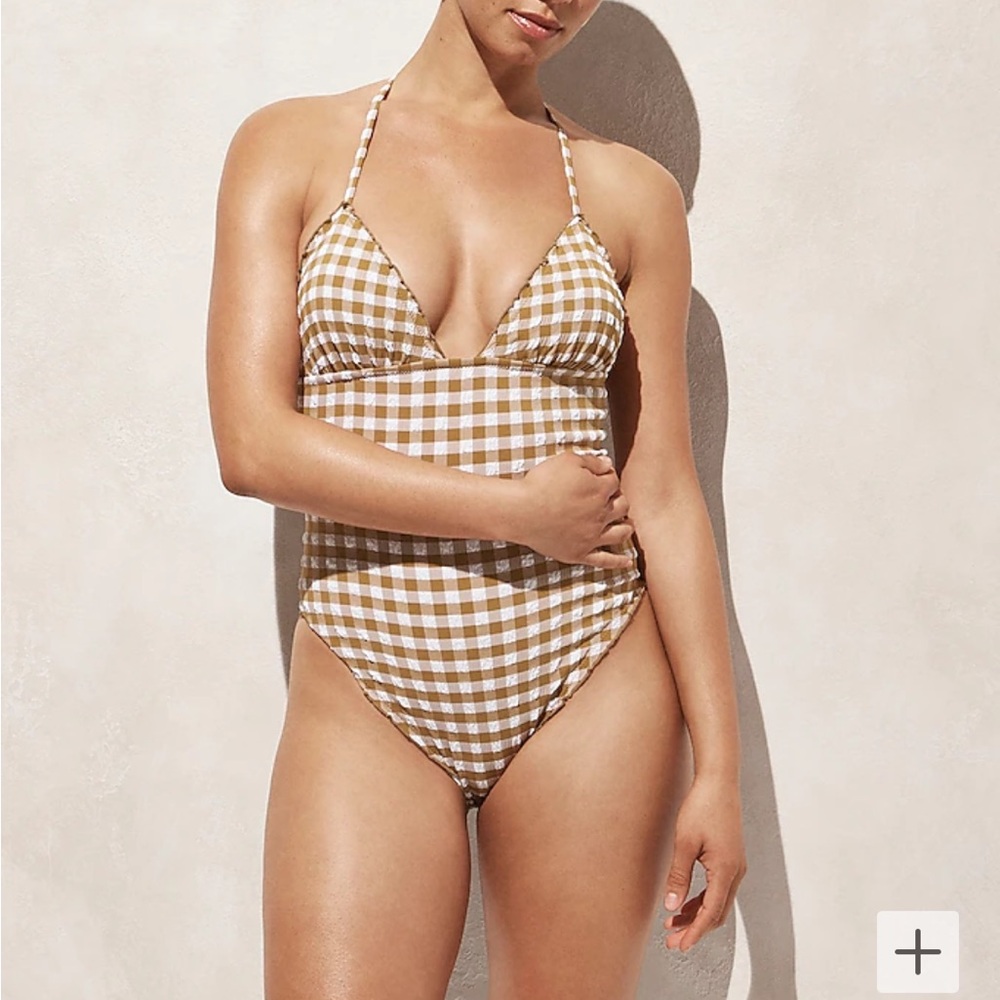 J Crew size 10 Brown Gingham One-Piece Swimsuit